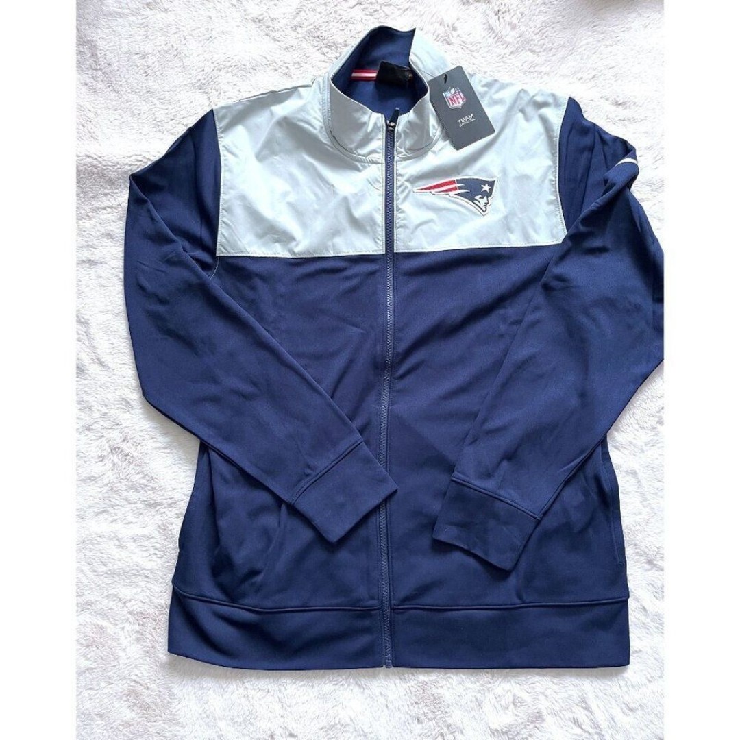 Nike Men Medium NFL New England Patriots Full Zip Jacket Blue Grey NEW NKB6-006Y