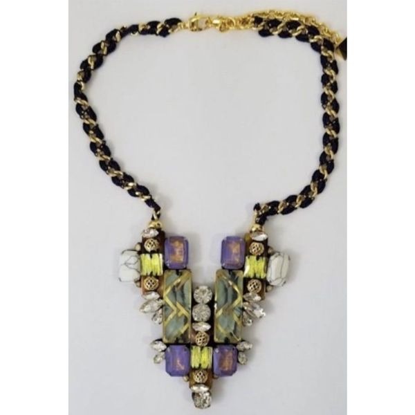 Signed Nocturne Studio JUMI Multicolor Statement Necklace With Leather Backing