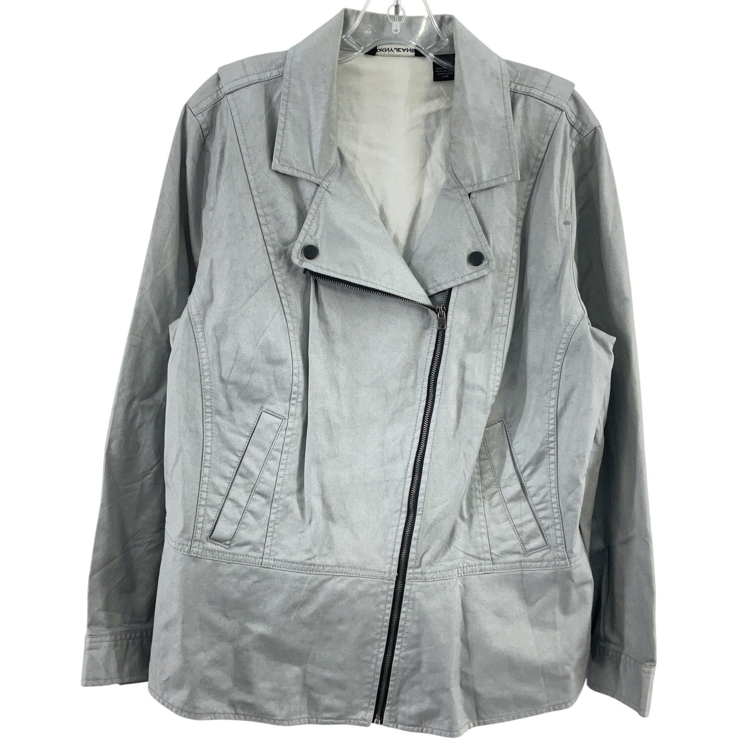 DKNY Silver Metallic Motorcycle Jacket Cotton Blend Women’s 1X Plus Preowned