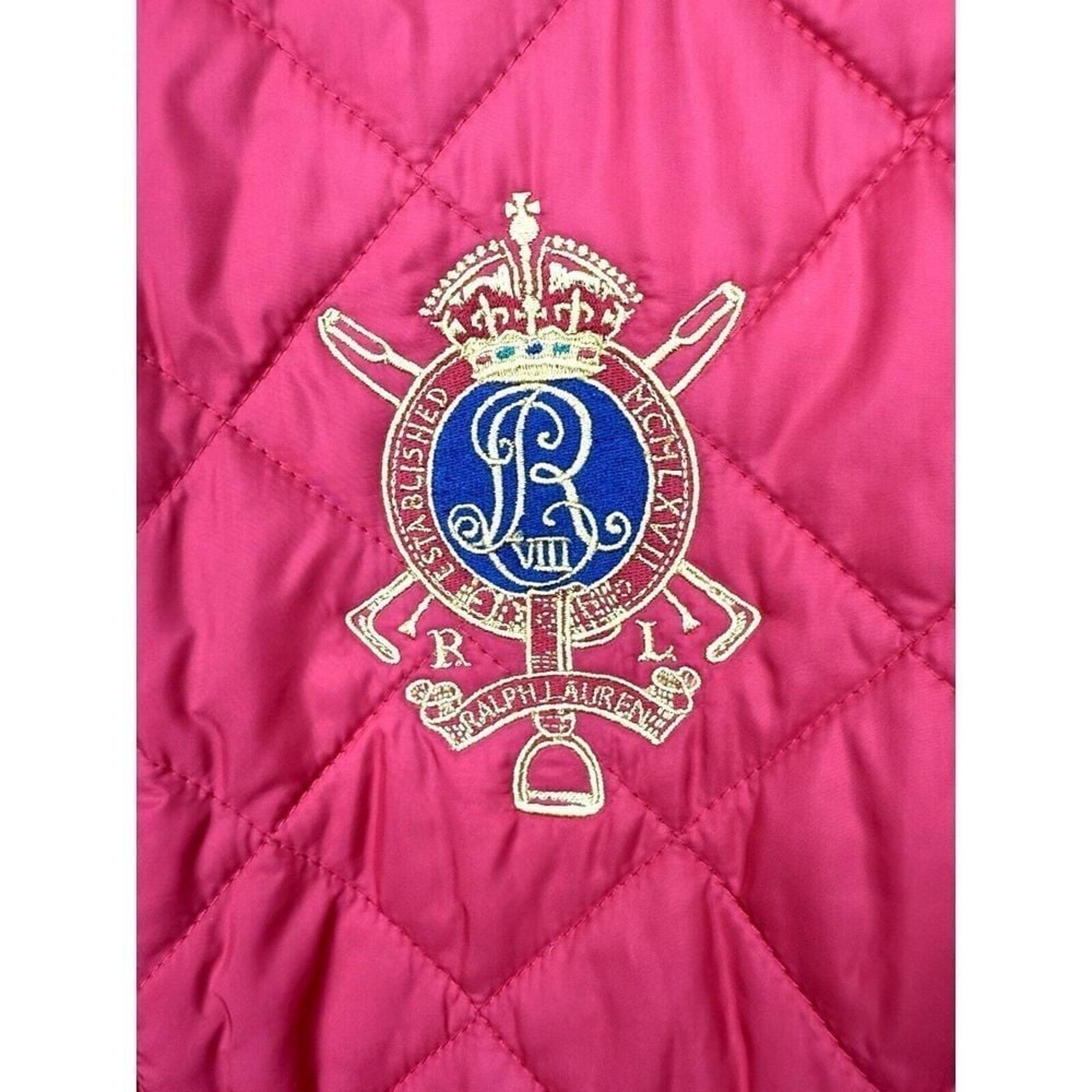Ralph Lauren Quilted Vest Womens Small Red Puffer Equestrian Quiet Luxury Crest