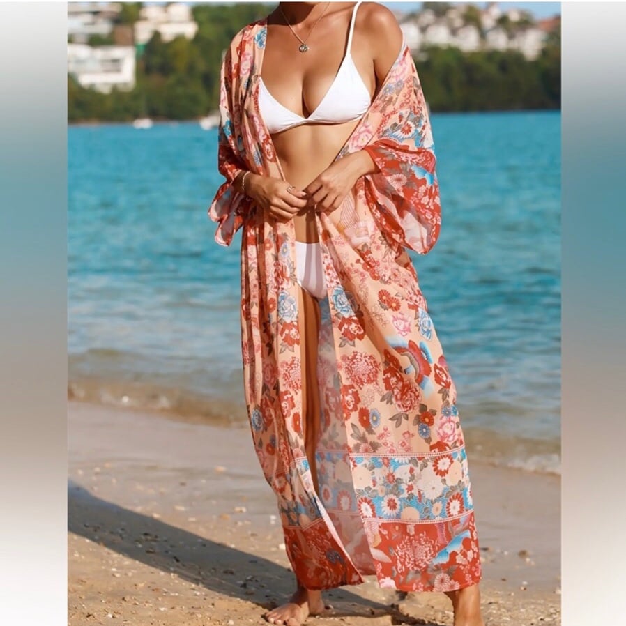 Lightweight Floral Boho Kimono Coverup (OS)
