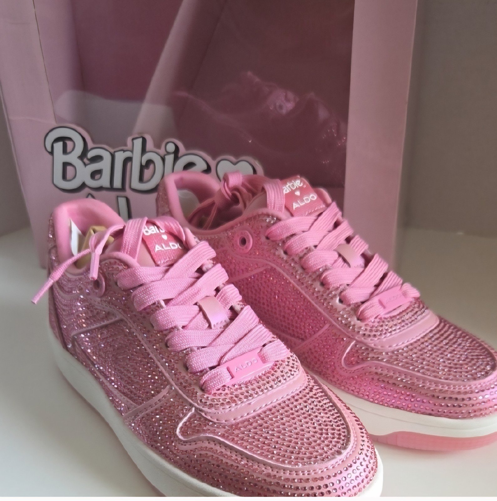 Aldo x Barbie City Glam Collection Silver Pink Rhinestone Shoes Size 6