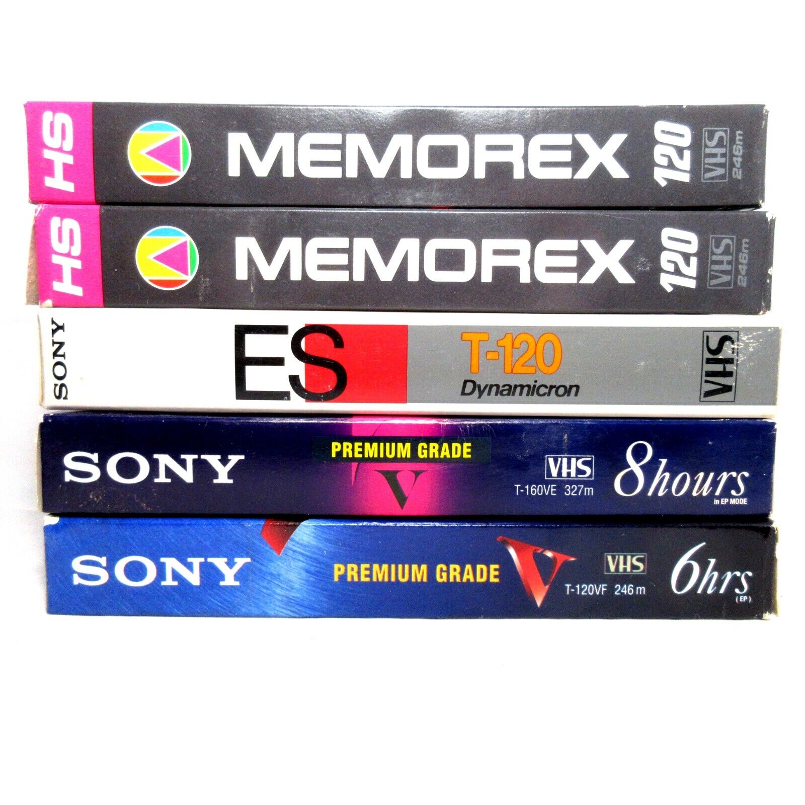 5 VHS Sony & Memorex T-120, T-160 6 & 8 Hour Video Tapes Blank