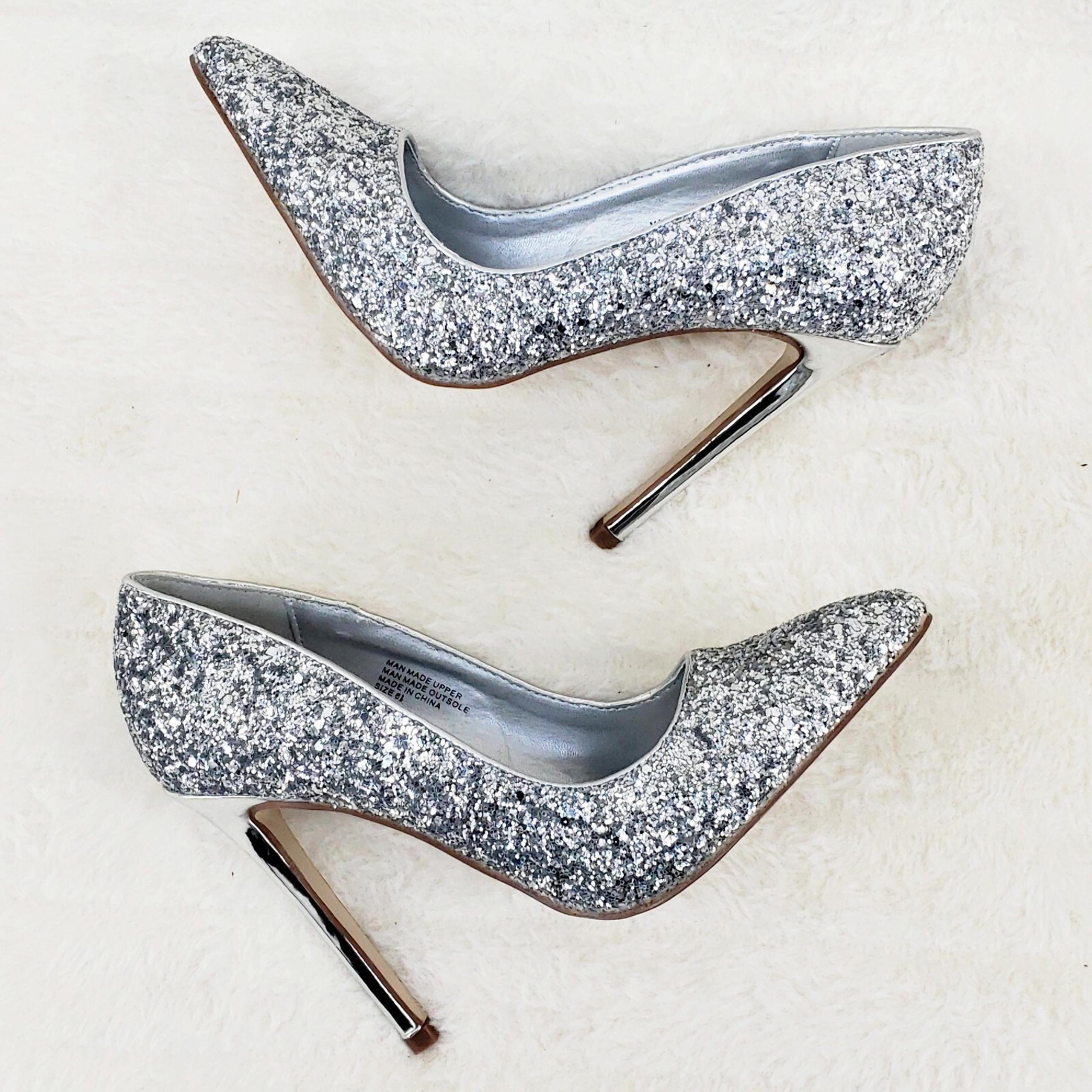 Red Cherry Silver Glitter Pointy Toe Pump 4.5" Stiletto High Heel Shoes