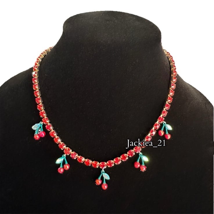 Betsey Johnson Cherry Charm Red Tennis Necklace
