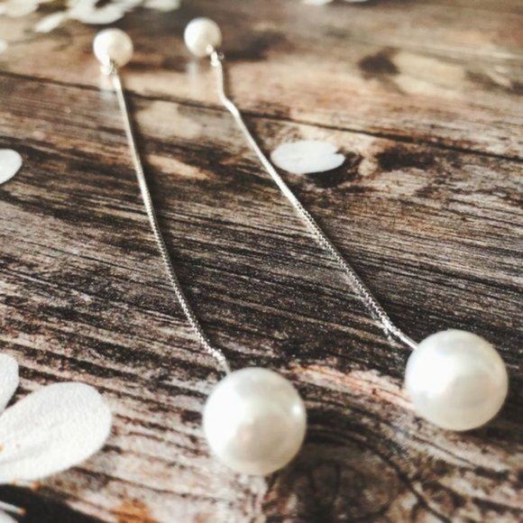 NEW 925 Silver Pearl Chain Earrings