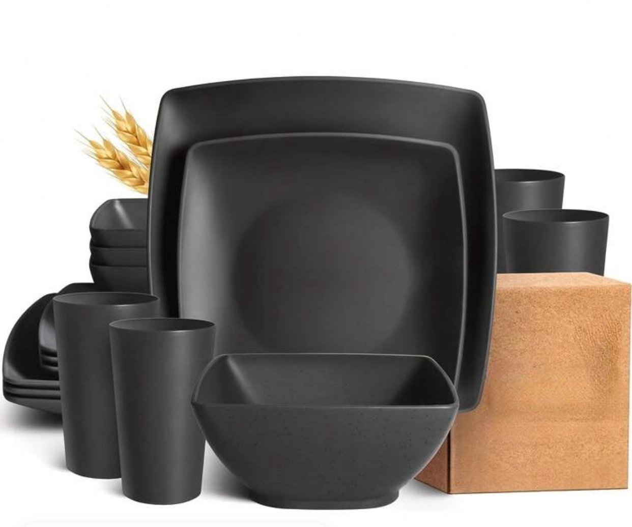 16Pcs Square Plastic Dinnerware Set – Dishwasher Safe