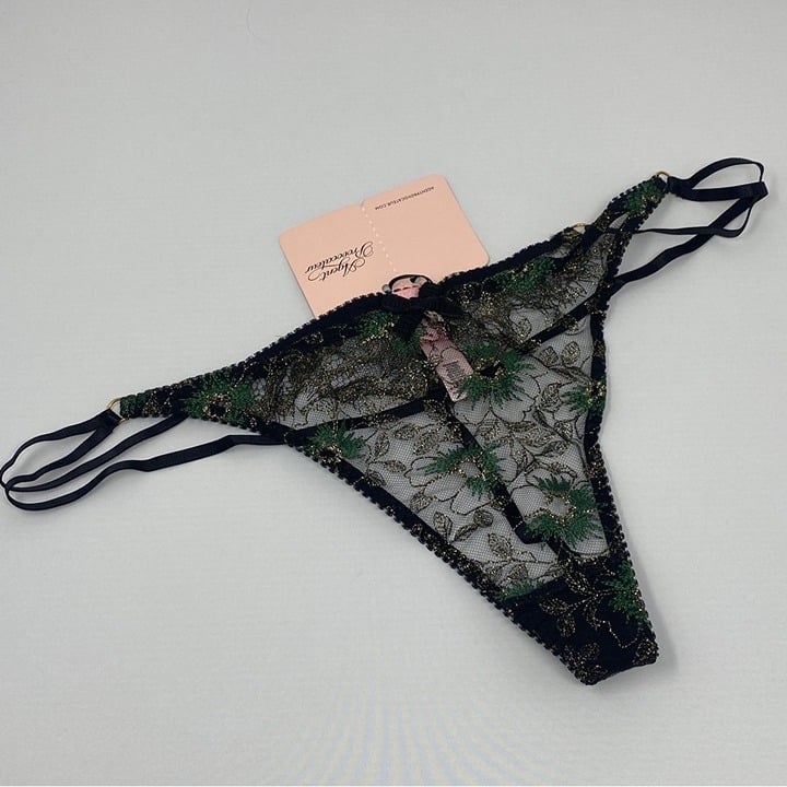 Agent Provocateur Castalia Black Green Gold Thong AP5 Extra Large NWT