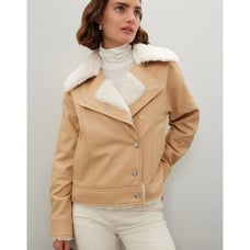 Derek Lam Coat Womens X Small Brown Tan Oversized Shearling Jacket Faux Leather