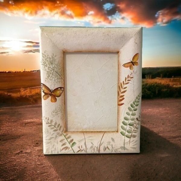 Butterfly Paper Mache' Photo Frame Cottagecore Fairy Garden Vintage 90s Painted.