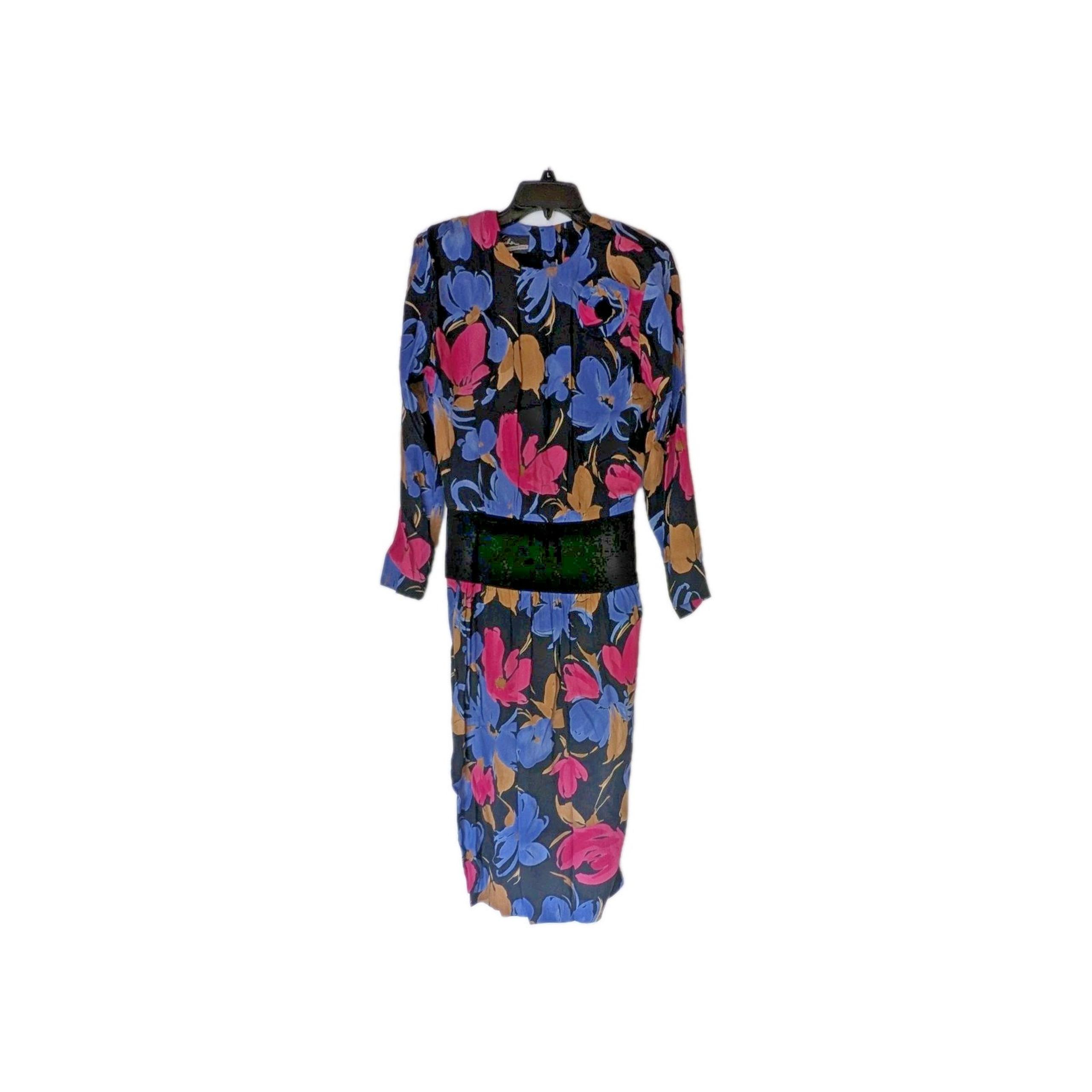 BICHON By CYNTHIA HOWIE Multicolor Vintage Floral Print L/S Dress Sz 6