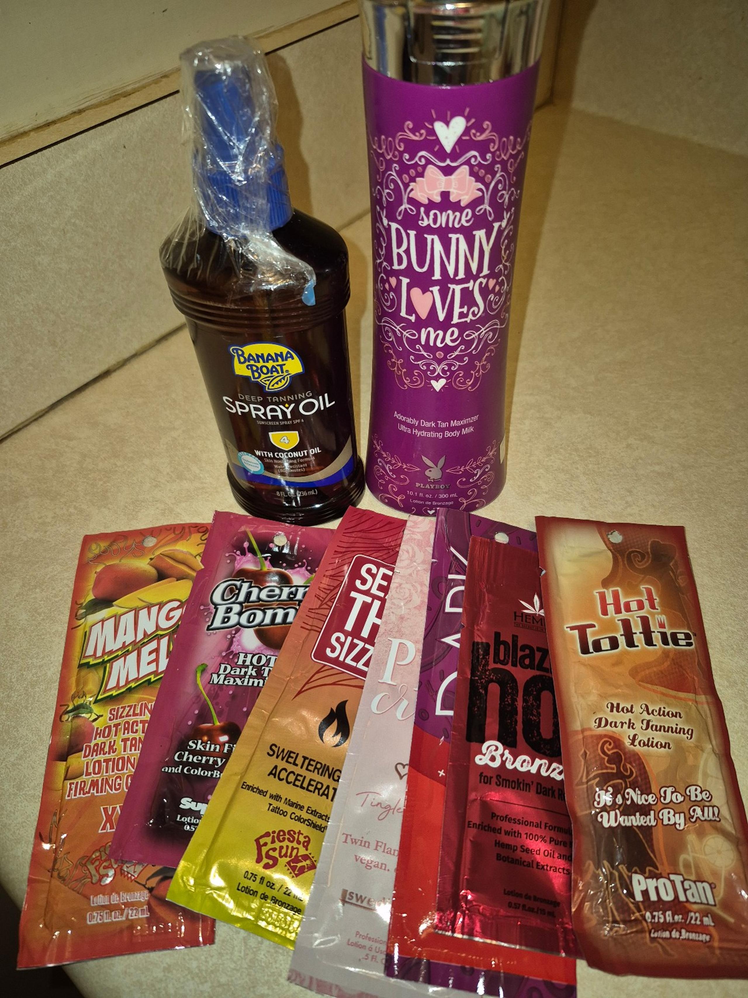 Banana Boat outdoor tanning oil & indoor tanning bed hot tingle packets + more