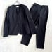 PLST Suit XS XXS No Collar Pants Set-up Navy Linen Blend