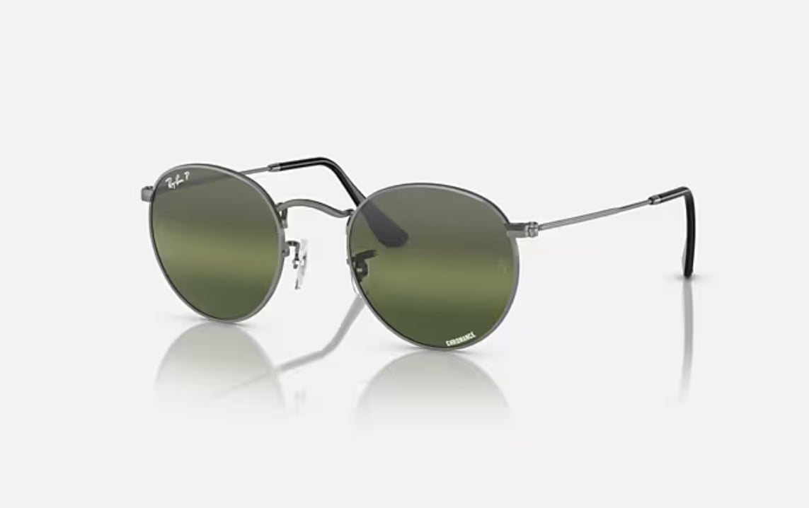 Ray-Ban Silver Round Metal Sunglasses Green Gradient Lenses
