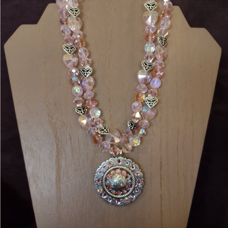 Cowgirl 2 strand of aurora borealis & Swarovski crystal rhinestone flower concho