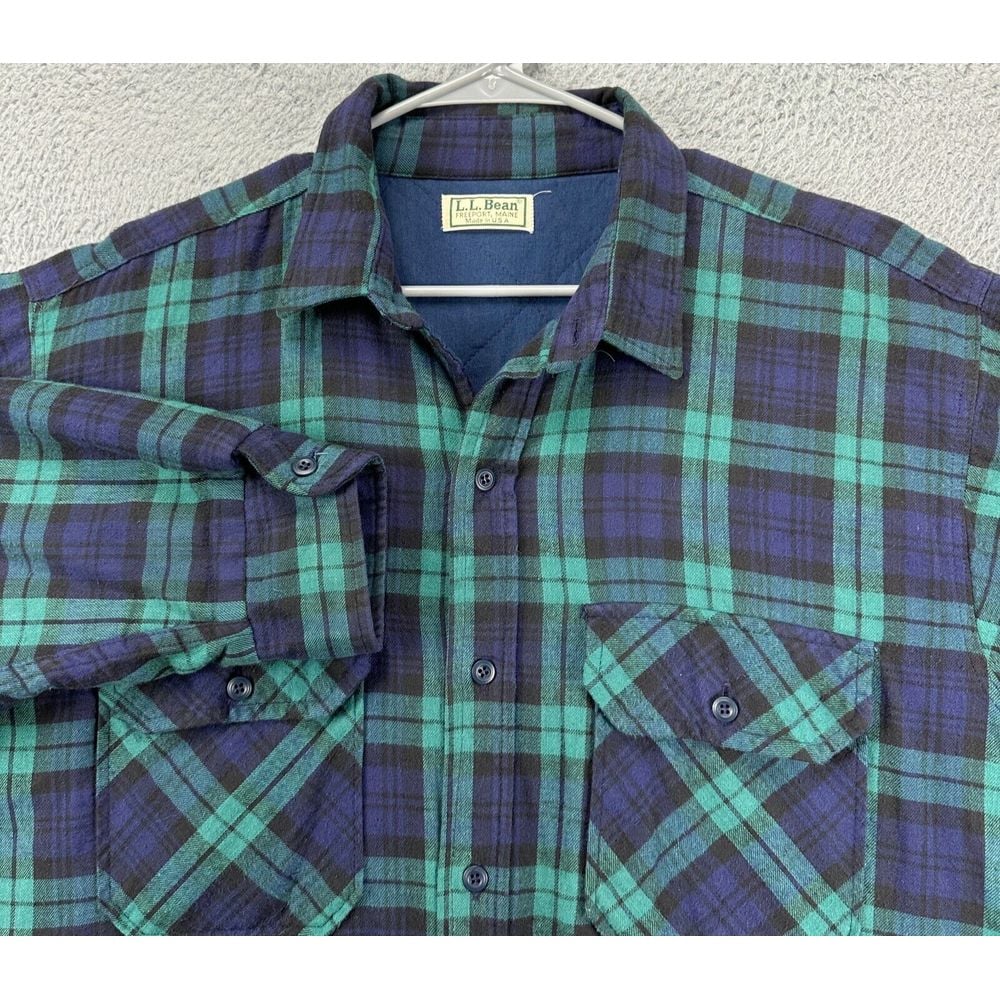 VTG L.L. Bean Shirt Mens XLT Tall Blue Green Plaid Thinsulate Shacket USA Made