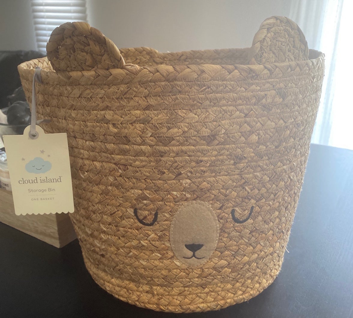 Natural Woven Round Teddy Bear Storage Bin Cloud Island