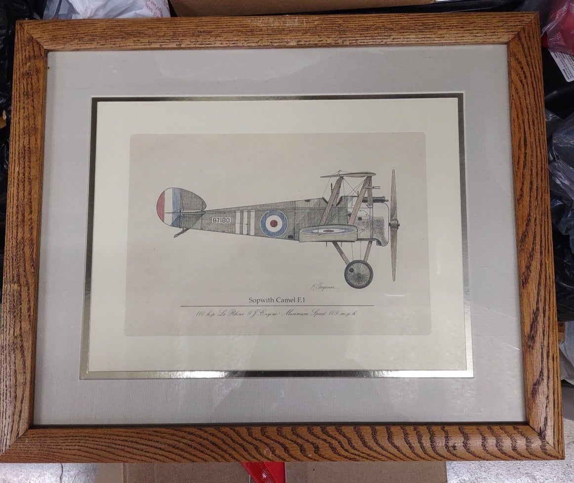 Vintage Kenneth W. Chapman Color Lithograph Sopwith Camel F.1  Warplane airplan