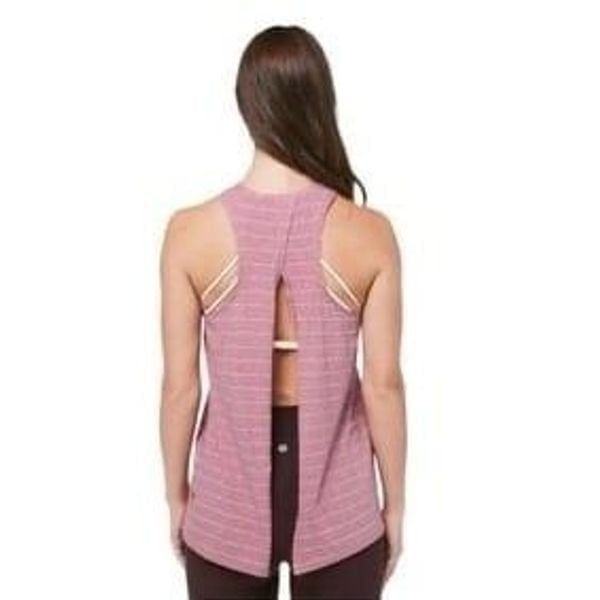 Lululemon All Tied Up Tank Pink Stripe Size M 100% Pima Cotton