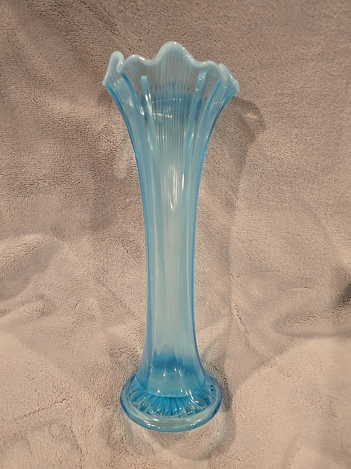 Vintage Northwood Blue Opalescent Swimg Vase 11.5