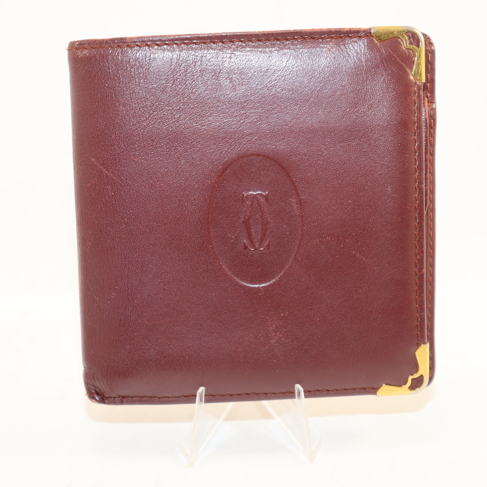 Cartier Paris Bordeaux Leather Bifold Wallet | Gold Corners | Vintage