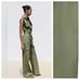NWT. Zara Khaki 100% Cotton Straight Leg Cargo Long Jumpsuit. Size XL.
