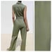 NWT. Zara Khaki 100% Cotton Straight Leg Cargo Long Jumpsuit. Size XL.