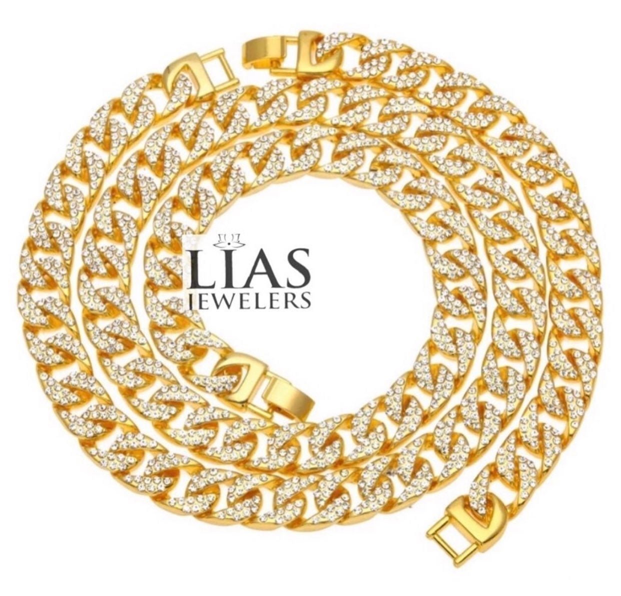 New 18k yellow gold cuban link chain set