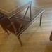 Antique 2 Tier End Tables w/ Embossed Leather Tops