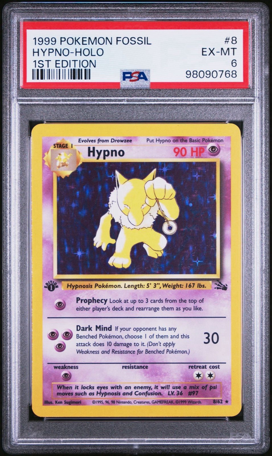 Hypno #8 [1st Edition Holo PSA 6 EX-MT] 1999 Pokemon Fossil WotC Vintage LP?