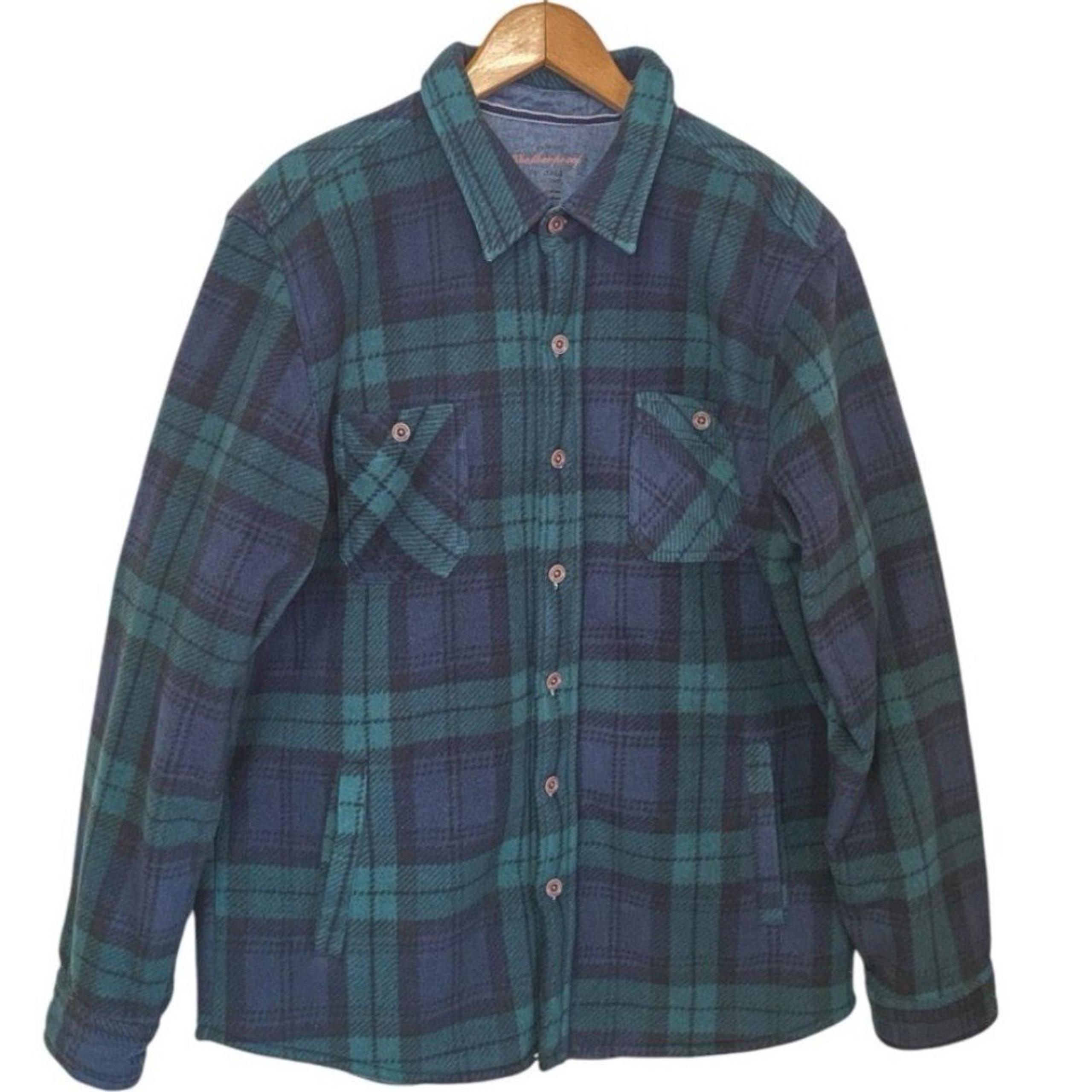 Weatherproof Vintage Green Navy Plaid Fleece Lined Shirt Jacket Men’s Size Large
