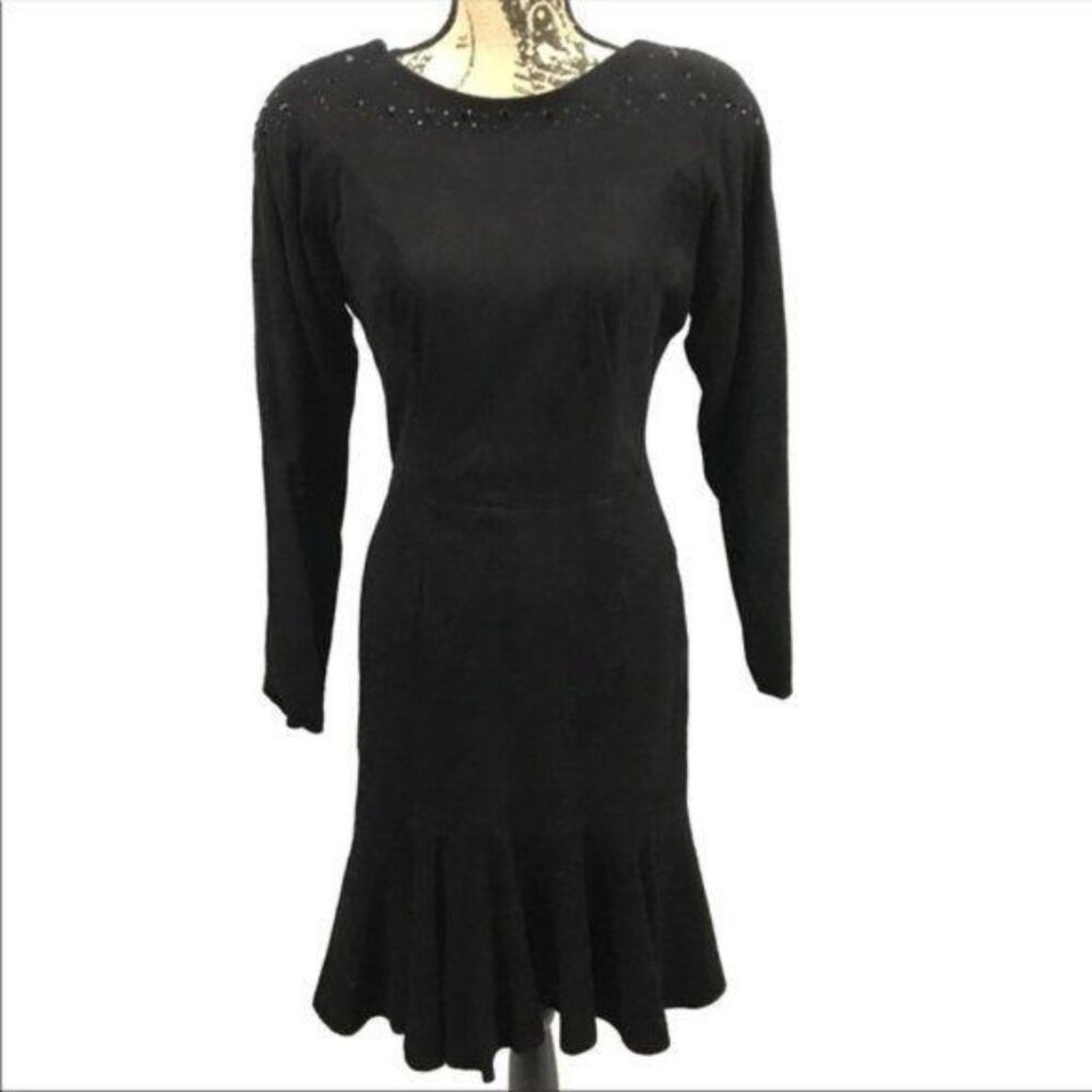 Vakko Black Suede Plunging Back Rhinestone Womens Size 6
