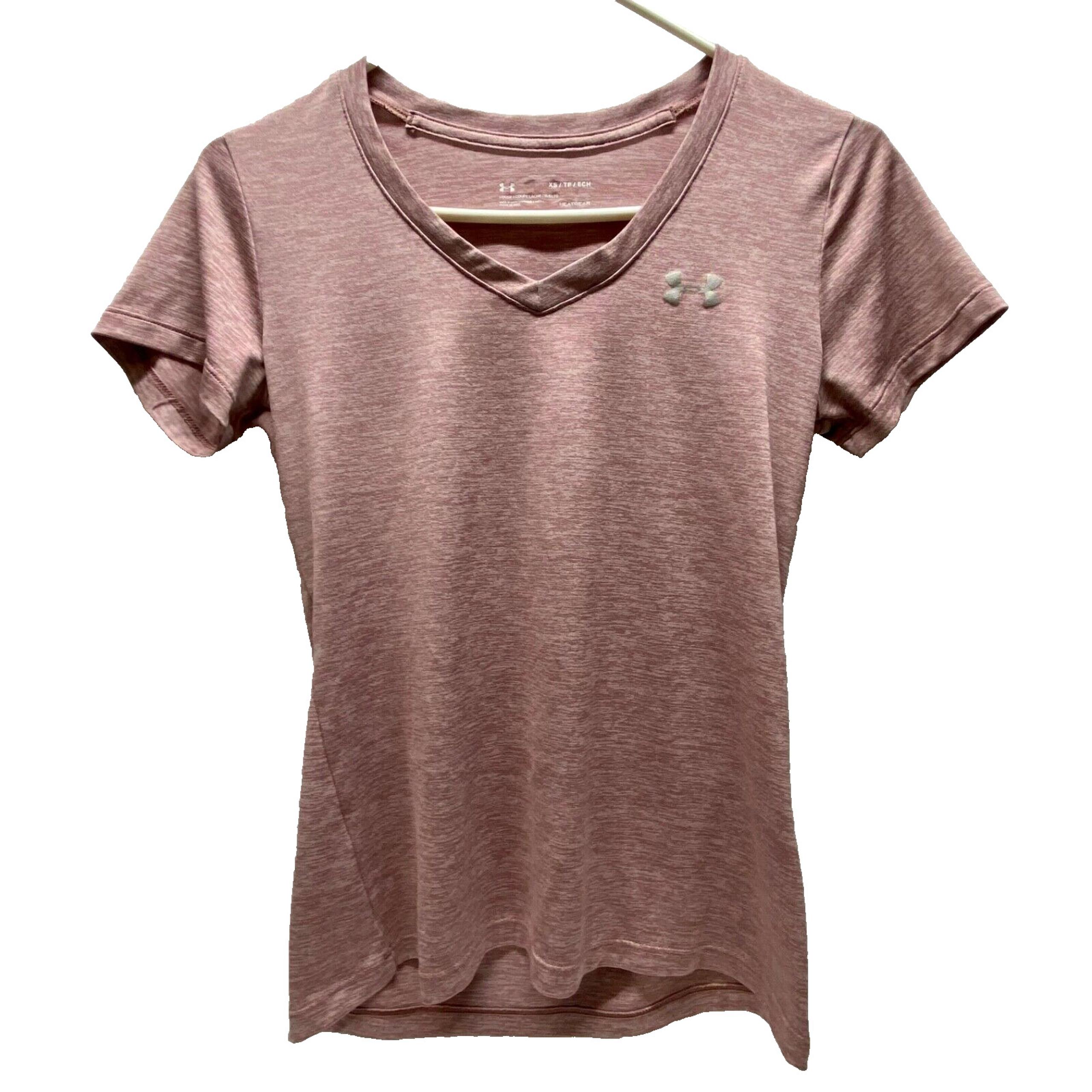 Under Armour V-Neck Women's XS Heathered Maroon Heat Gear Activewear Top EUC