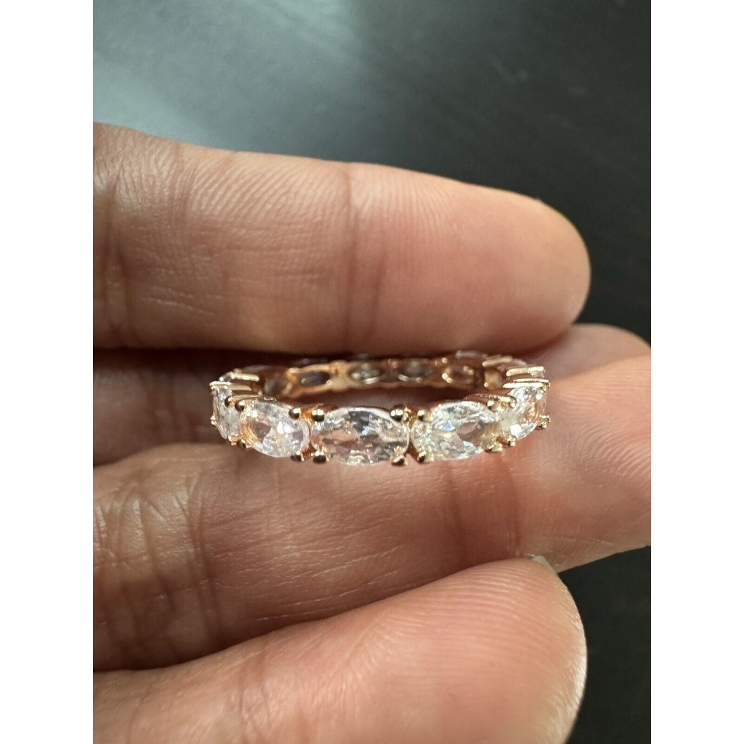 585 RG 14k Rose Gold Stamped Halo Crystal Tier Sparkle Size 7 Ring
