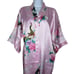 Peacock Print Satin Kimono Robe Belt Pink Floral Design Small Womens Lounge Wear