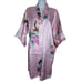 Peacock Print Satin Kimono Robe Belt Pink Floral Design Small Womens Lounge Wear