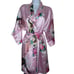 Peacock Print Satin Kimono Robe Belt Pink Floral Design Small Womens Lounge Wear