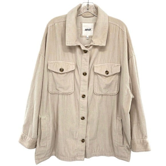 Aerie Corduroy Shacket Cream Oversized Shirt Jacket