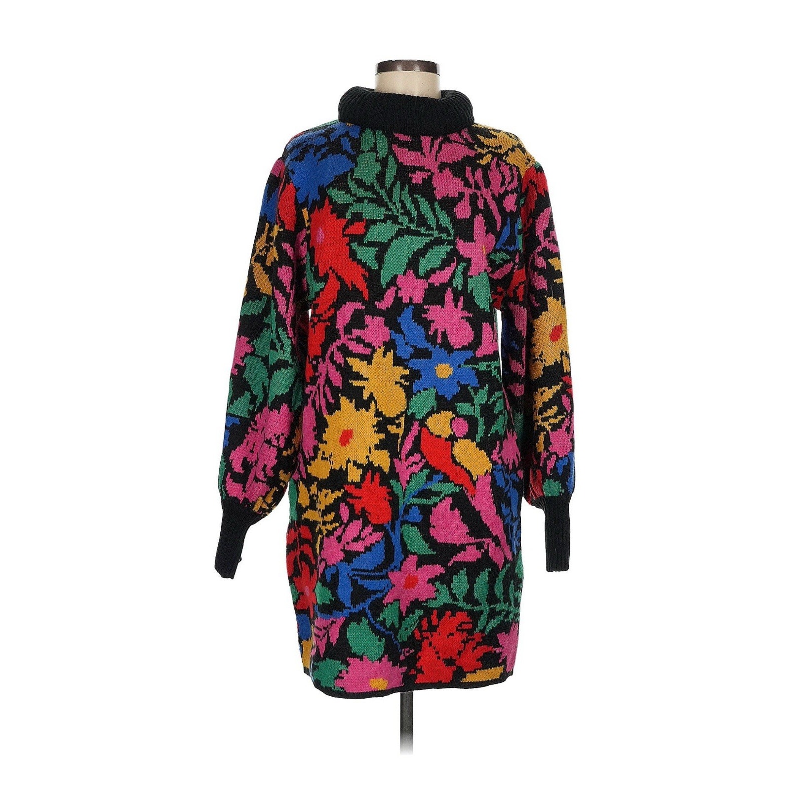 Anthropologie Farm Rio Sweater Dress Mini Tropical Garden Mock Neck Boho Sz M