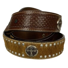 3D Belt Co Mens Western Sz 38 Handcrafted Leather Hide Studs Cross Conchos