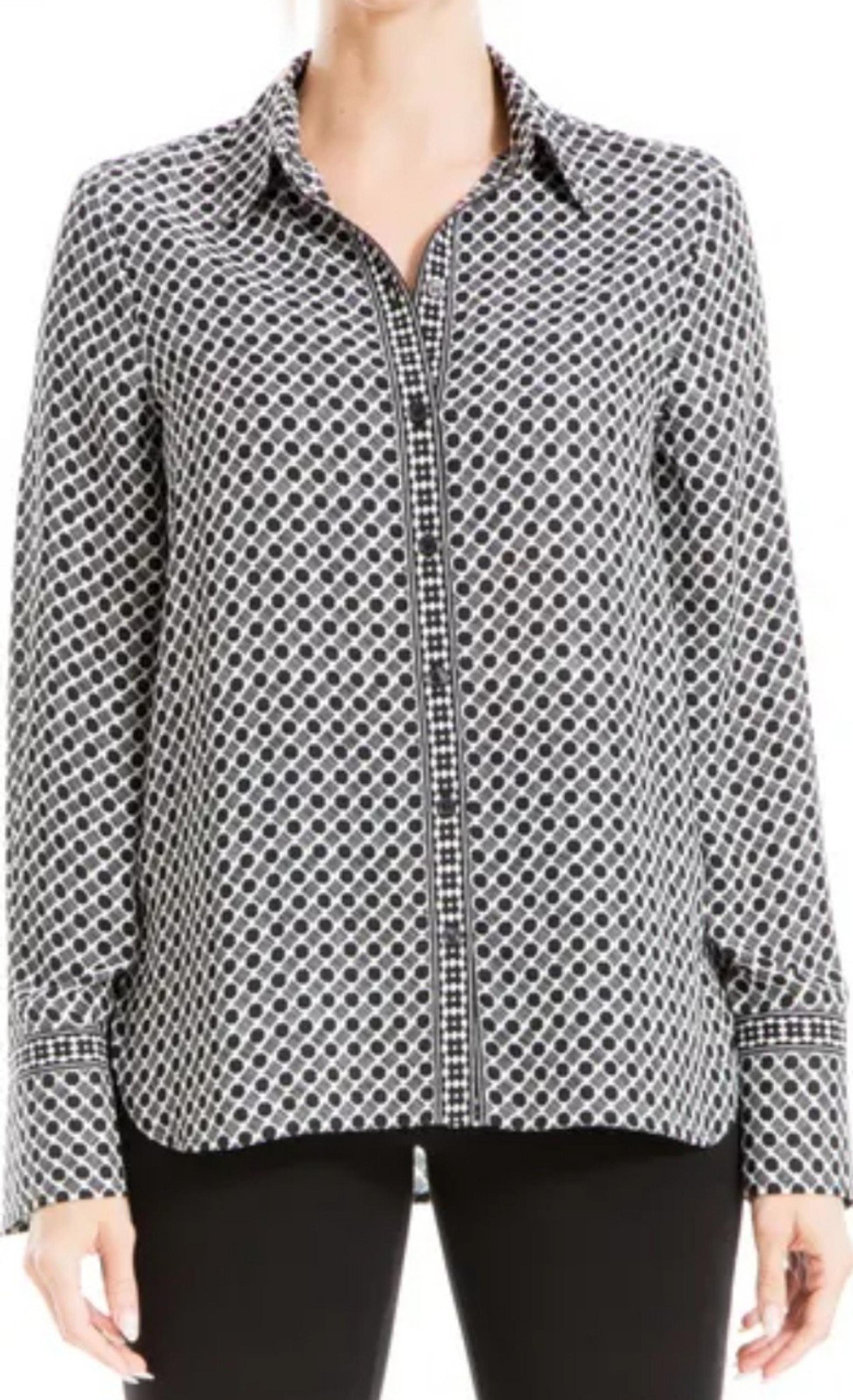 Max Studio Printed Long Sleeve Button-Up Shirt size L. NWT