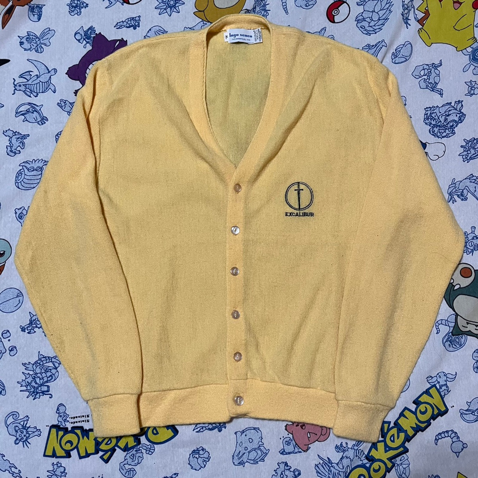 Vintage 80s Logo Seven Excalibur Yellow Acrylic Cardigan