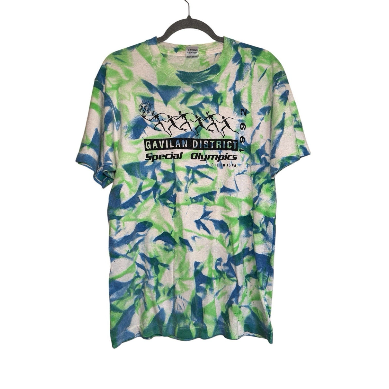 VTG Green Tye Dye L Special Olympics 94' Gilroy, CA T-Shirt Unisex USA EUC