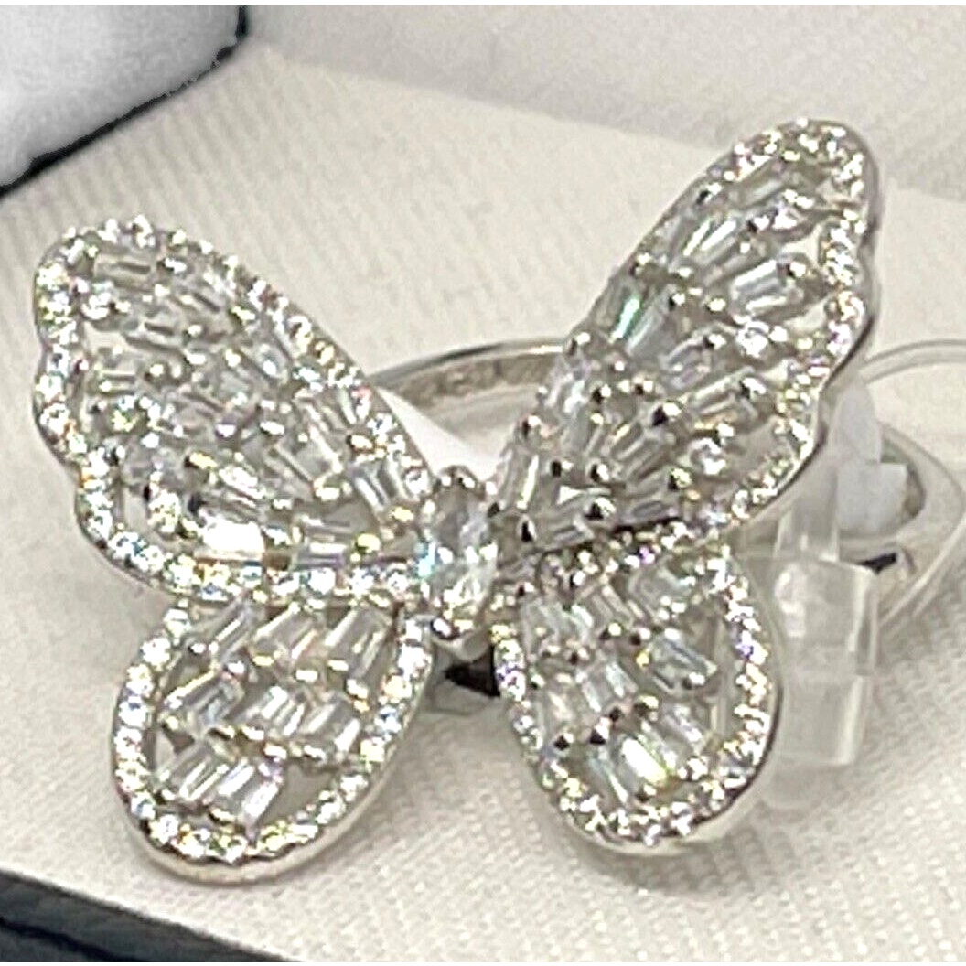 Sterling Silver Butterfly Ring (Size 7) Stunning Glitz Chic Fashion CZ NWT