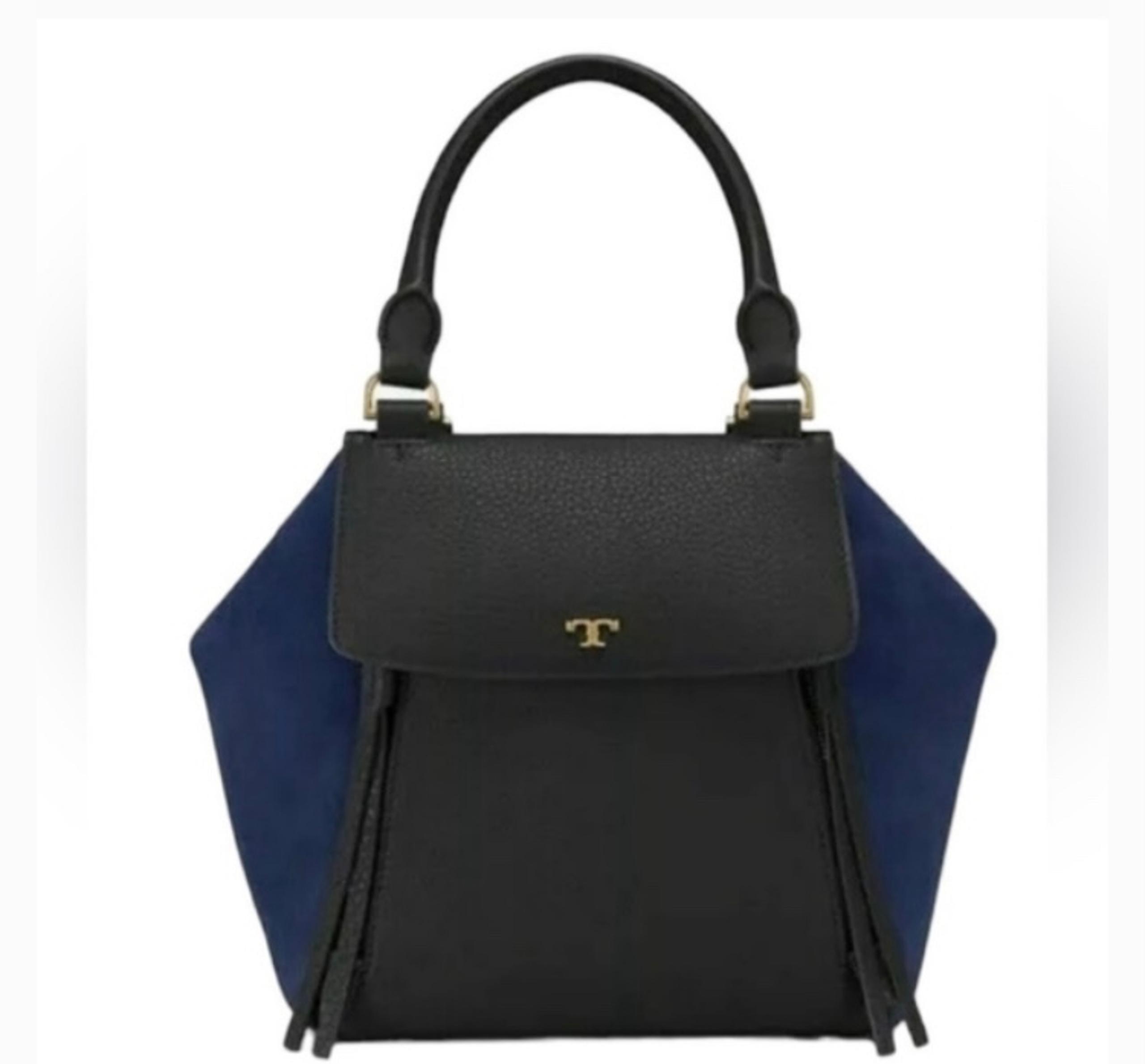NWOT Tory Burch Black and Royal Navy Half Moon Satchel Bag