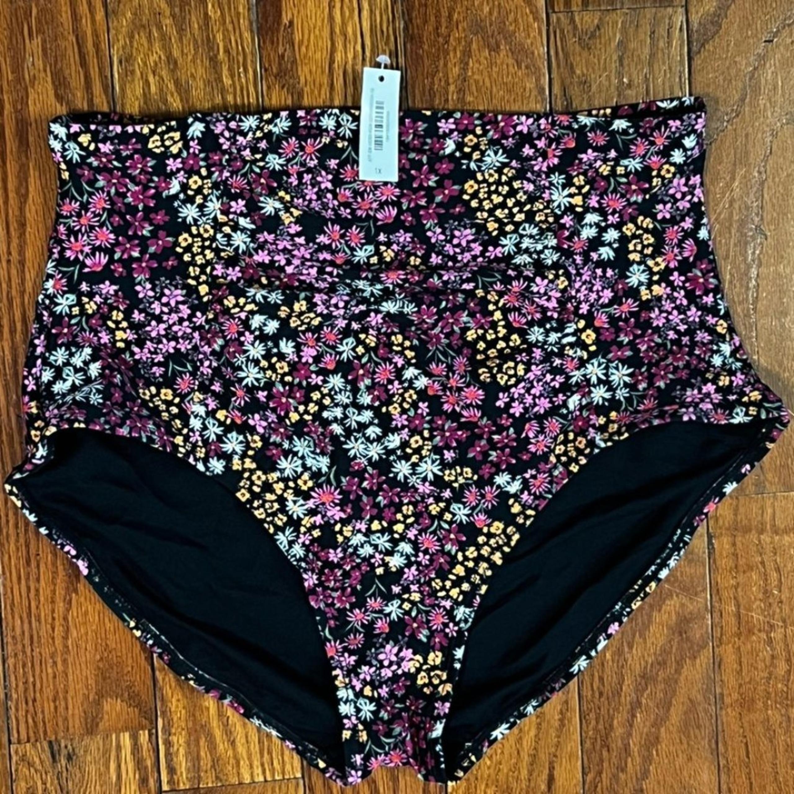 Adore Me Floral High Waist Bikini Bottoms Women’s 1X NWT Black Print