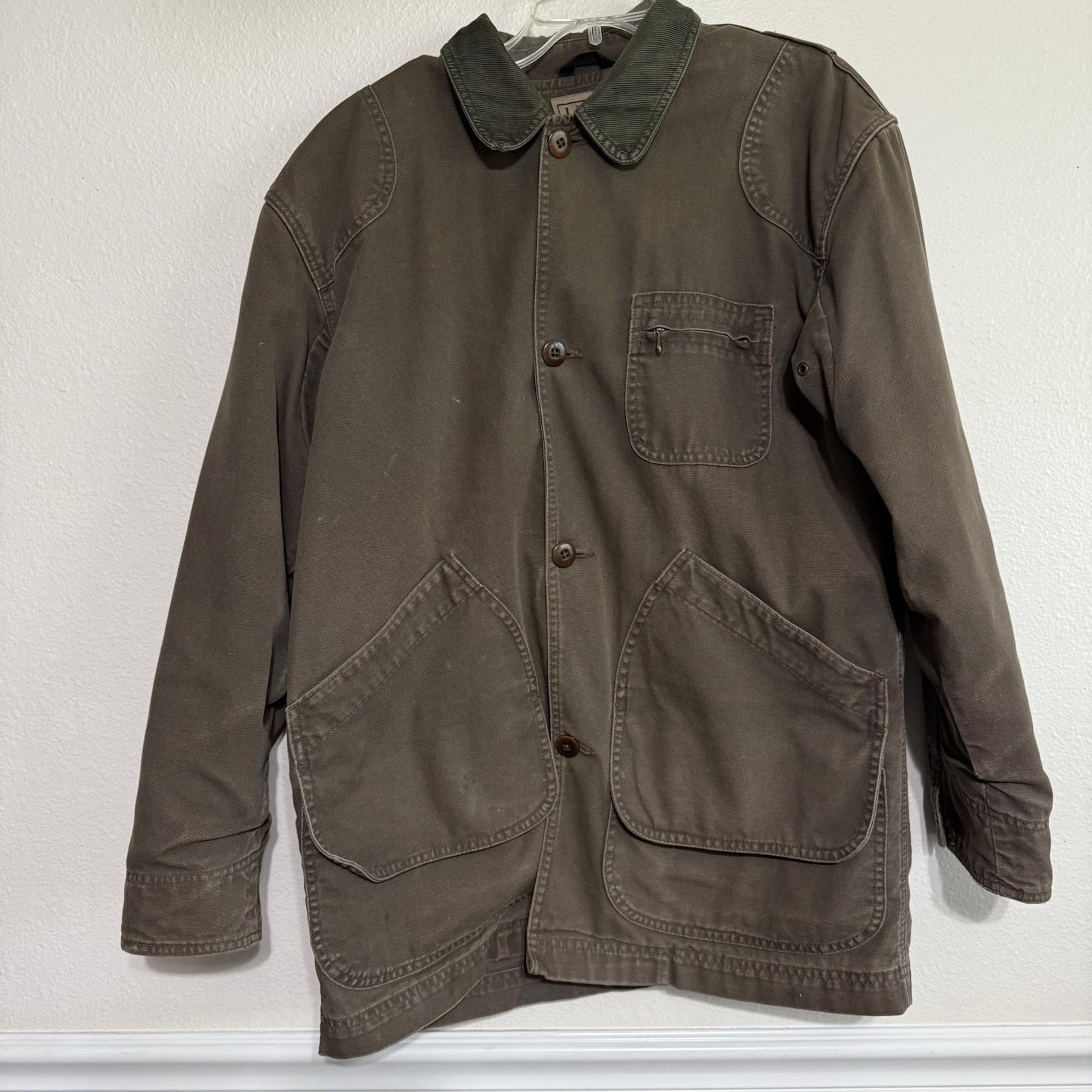 LL Bean Mens Barn Field Chore Brown Coat Removable Flannel Primaloft Liner Med