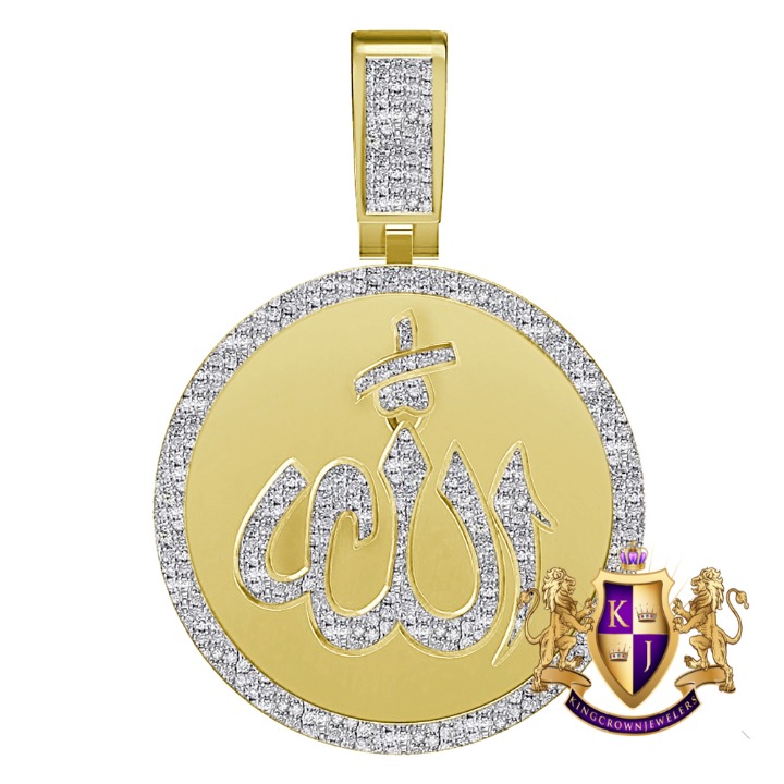Genuine Diamond 0.60 Cwt. Allah God Muslim Medallion 10k Gold On Pendant Charm