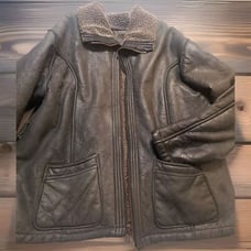 Breman's Studio Men Vintage Dark Grey Sherpa Lined Leather Coat USA 2xl