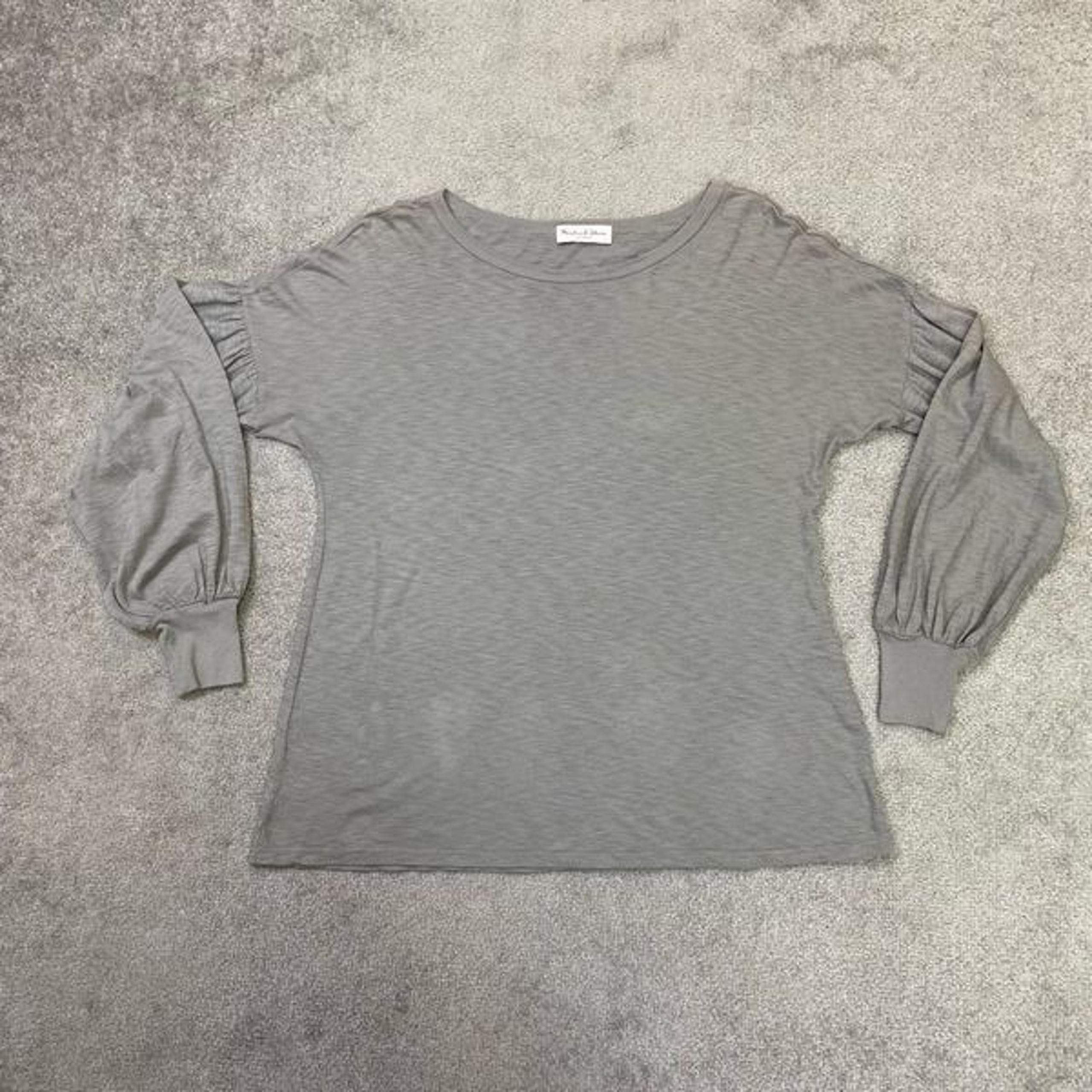 Michael Stars Womens Crew Neck Balloon Sleeve Long Sleeve Top Gray Small NWOT